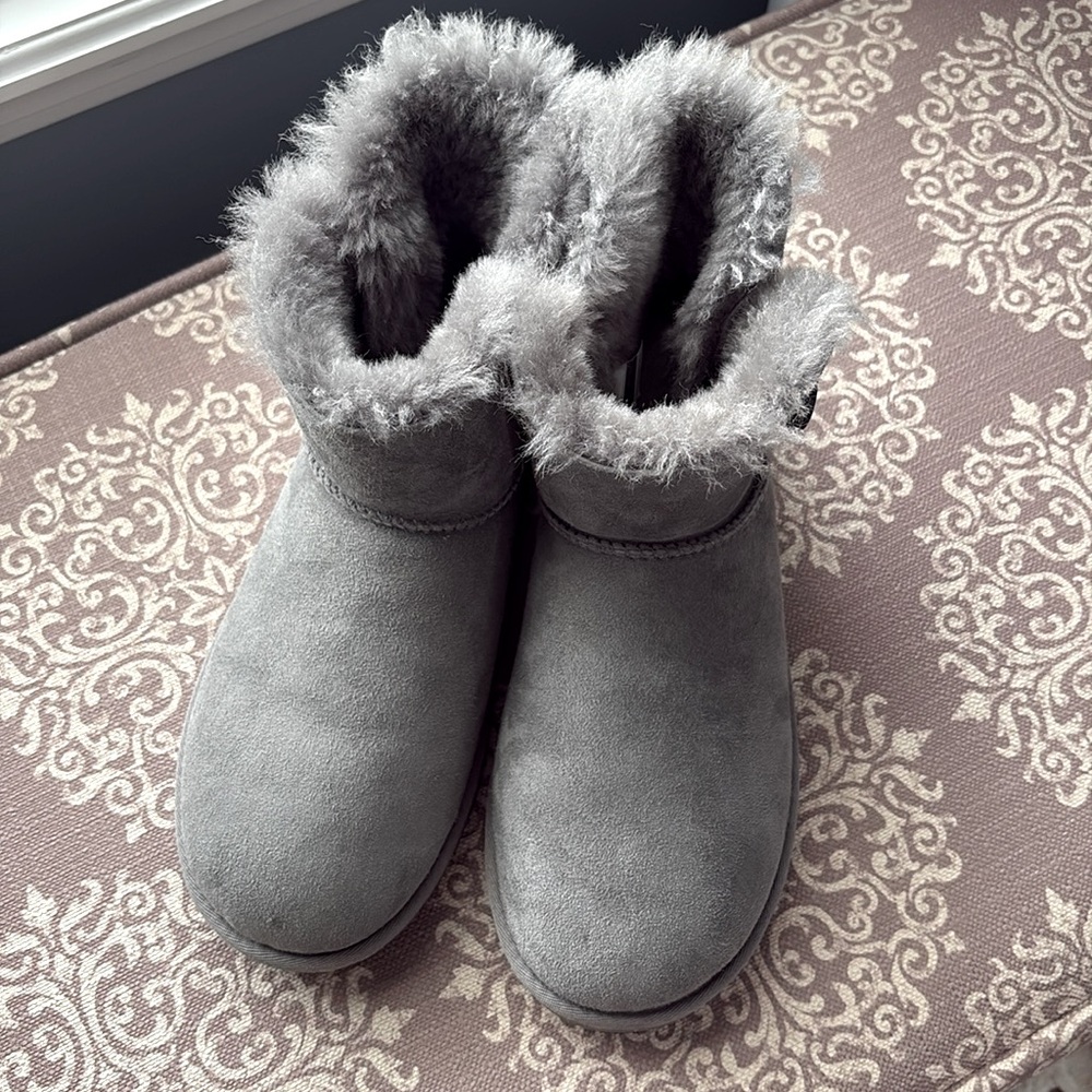 UGG Mini Bailey Button II Sheepskin Boots -Grey -Women’s US 10